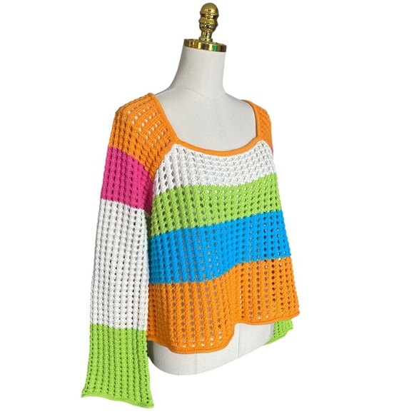 Colorful Striped Square Neck Pointelle Pullover Knit Sweater Size XL Wild Fable - Picture 7 of 11